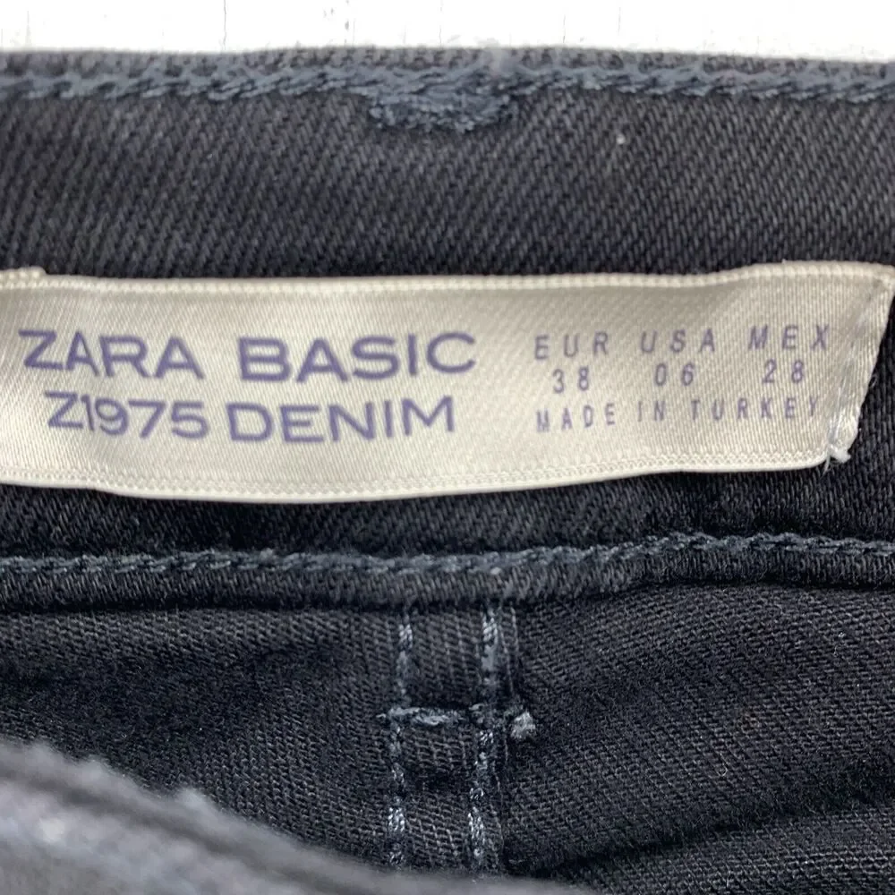 Zara Denim Womens 6 Jeans‎ Studded Moto Biker Whimsy Goth Stretch Fringe Black